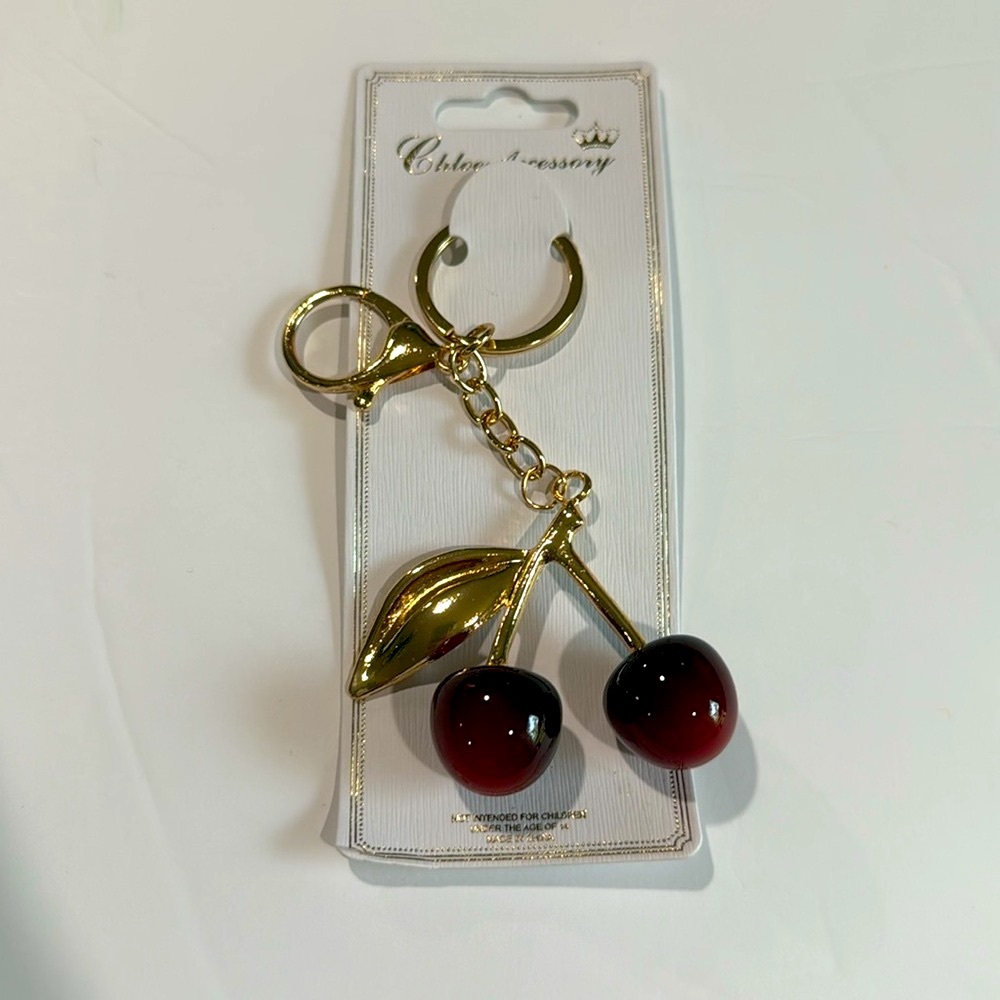 Chloe Accessory Gold and Red Cherry Key Holder